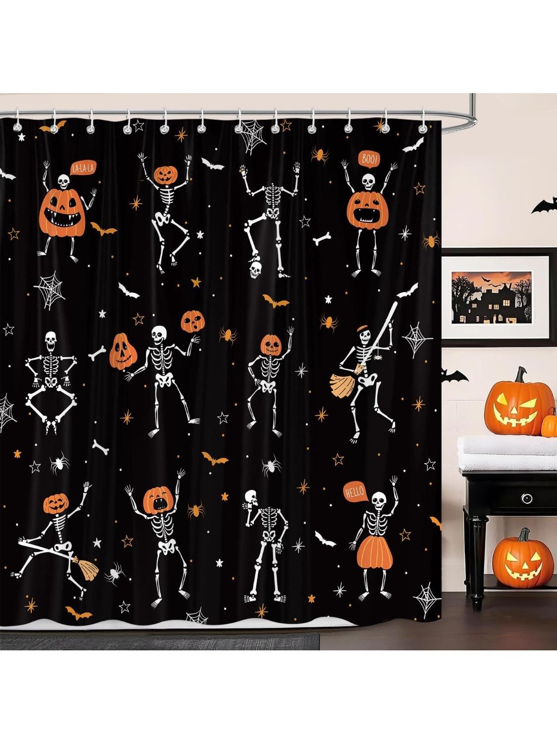 

Funny Gothic Halloween Shower Curtain, Black White Skeleton Dance Pumpkins Kids Bathroom Decoration, Waterproof Washable W60H190(CM)-1 Pcs