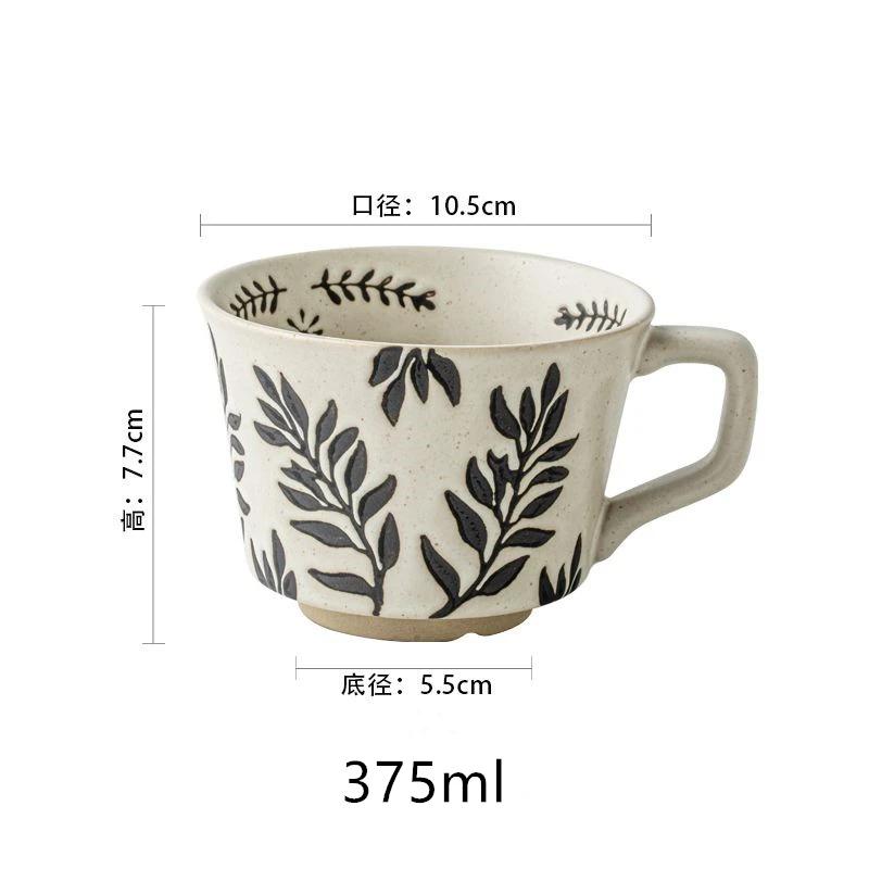 375ml Hand Drawn Ceramic Mug for Coffee Exquisite Home Breakfast Oatmeal Cup Water Tumbler Teacup Christmas Gift