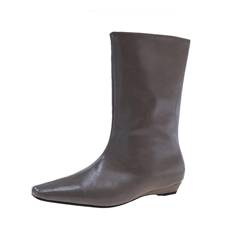 2025 Winter and Autumn Large Size Explosive Slope Heel Medium Tube Knight Boots Women's Retro Loose Versatile Sleeve Simple Square Head Low Heel