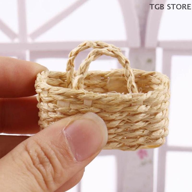 1Pcs 1/12 Mini Rattan Basket Dollhouse Miniature Weave Vegetable Food Storage Basket