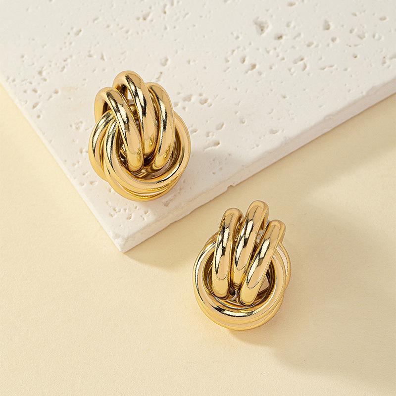 Korean Retro Minimalist Geometric Twist Stud Earrings for Women