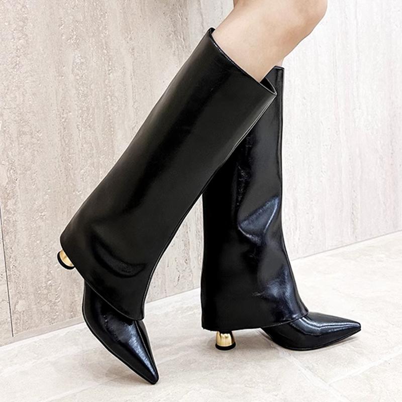 Fashion Pointed Toe Women High Boots Designer High Heels Shoes Fashion Knee High 2025 Winter Chelsea Boots Goth Pumps Luxury Botas Mujer