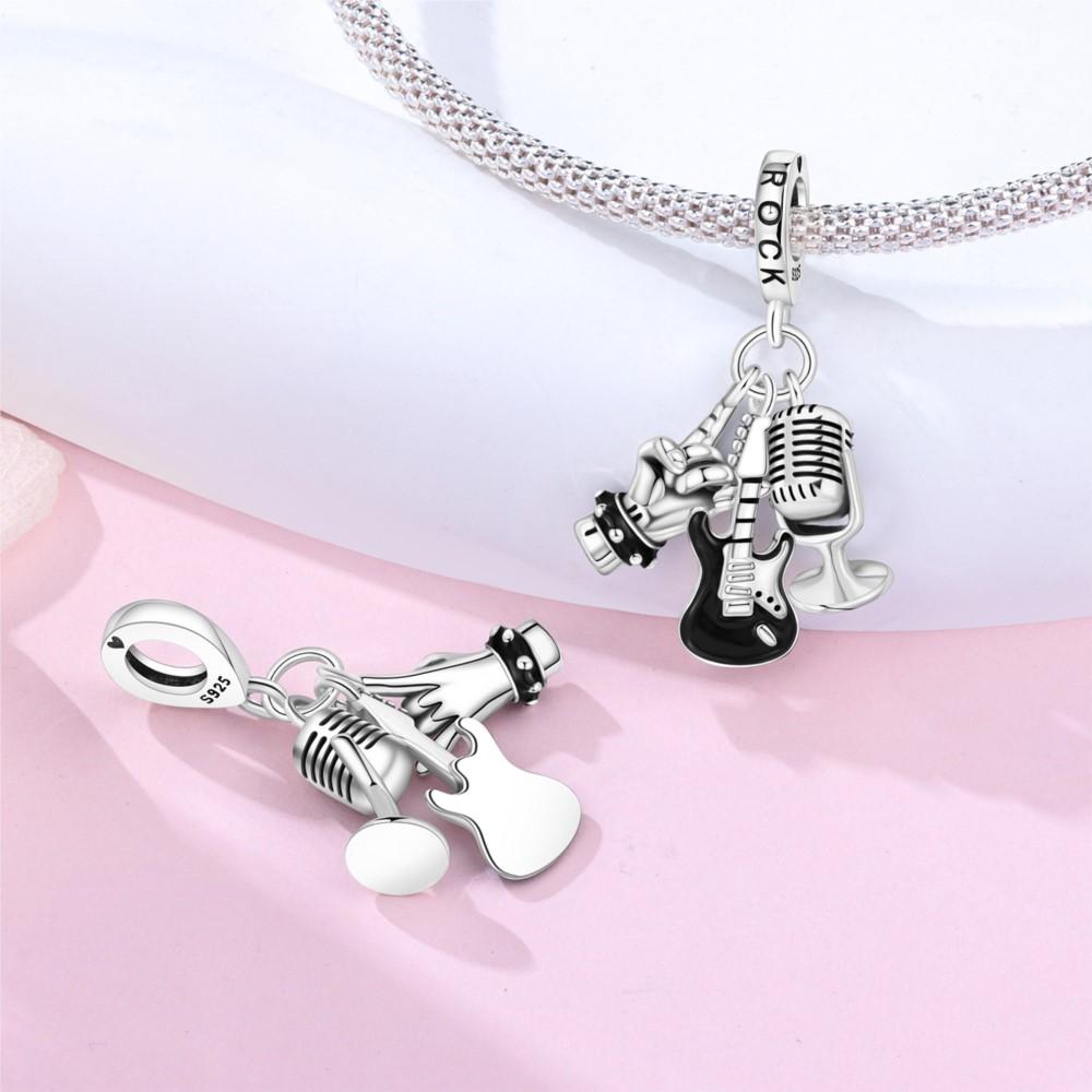 925 Silver Music Rock Pendants Bracelet Charms DIY Jewelry Party Beads Exquisite Festival Gifts Accessories for Women Men