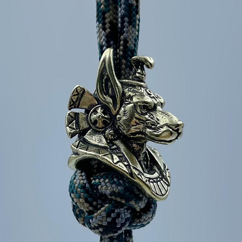 Ancient Egypt Death God Jackal Head Brass Edc Knife Beads Diy Paracord Woven Lanyard Pendants Jewelry Outdoor Accessories