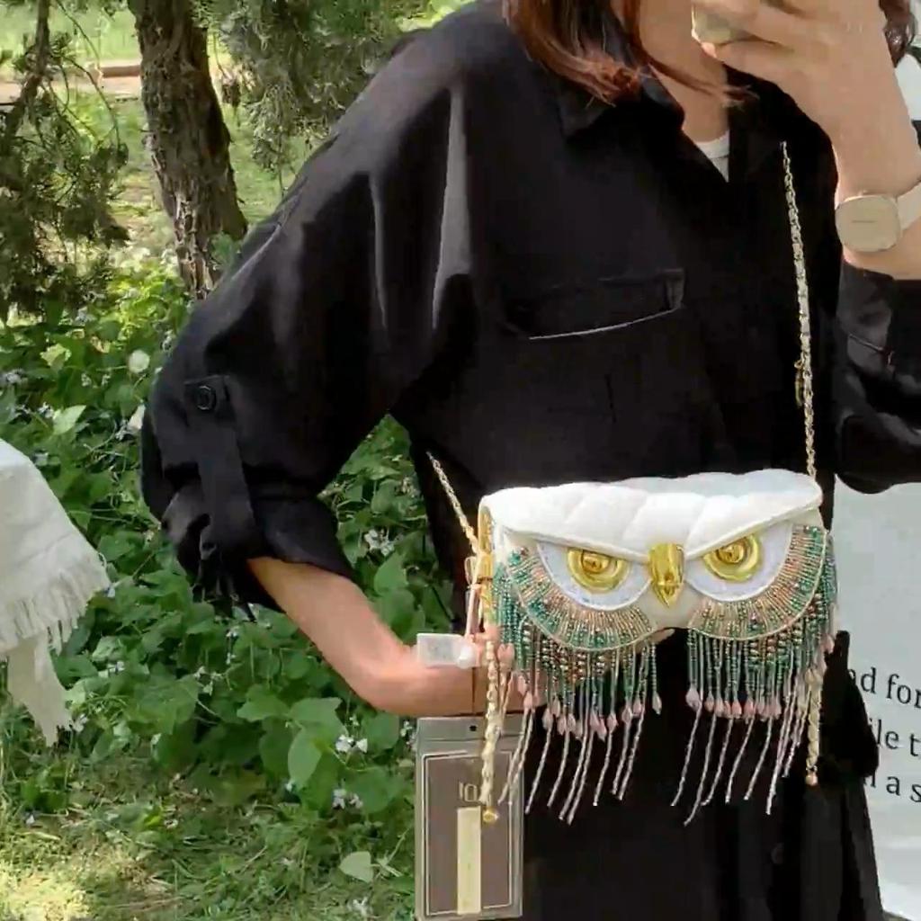 Luxury Brand Women Bag Cute Owl Design Crossbody Bag Purse Summer Cylinder Tassel Mini Shoulder Bag Handbag Lady Lingge Hobo Bag