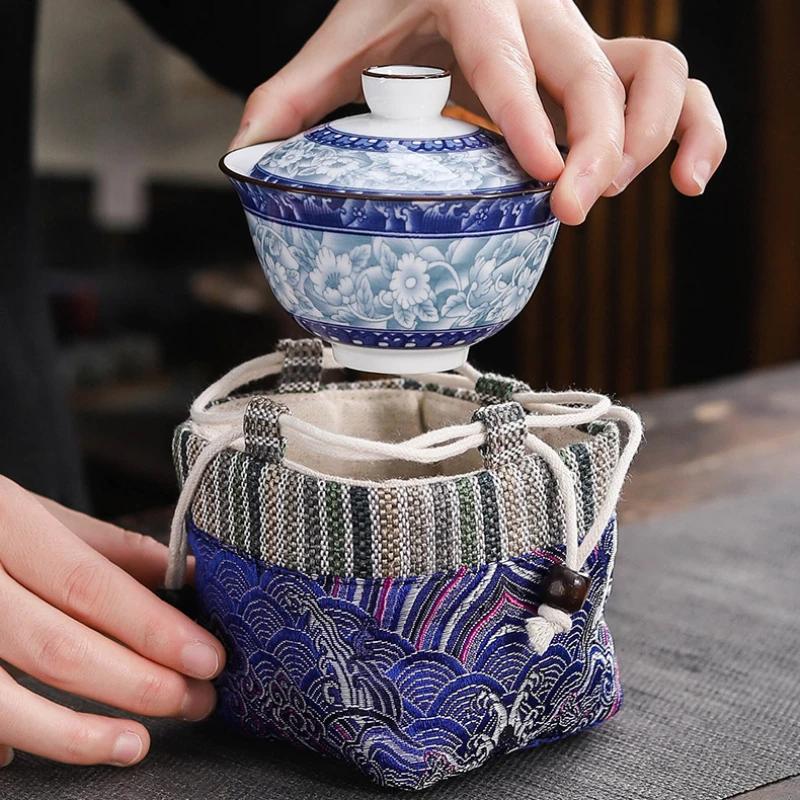 Tragbare Baumwoll-Teegeschirr-Aufbewahrungstaschen Multifunktionale Verdickte Teekanne Teetasse Stoffhüllen Reise Picknick Camping Teegeschirr Beutel