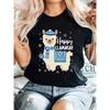 Womens Happy Llamakah Print T-Shirt - Llama & Spanish Phrase Lettering Casual Crew Neck Short Sleeve Summer Top