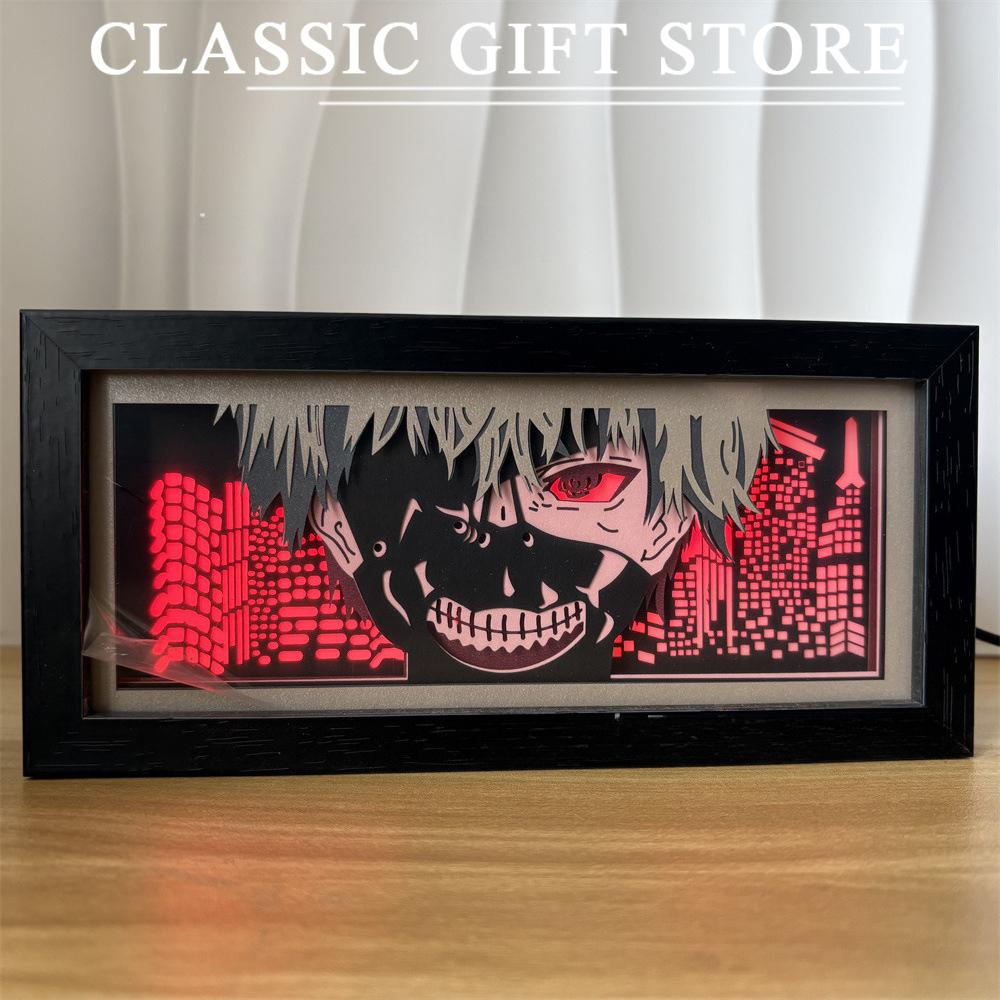 Black Photo Frame Kaneki Ken Cartoon Paper Carving 3D Anime Lamp LED Light Box Action Figure Room Decoration Lamp Christmas Gift