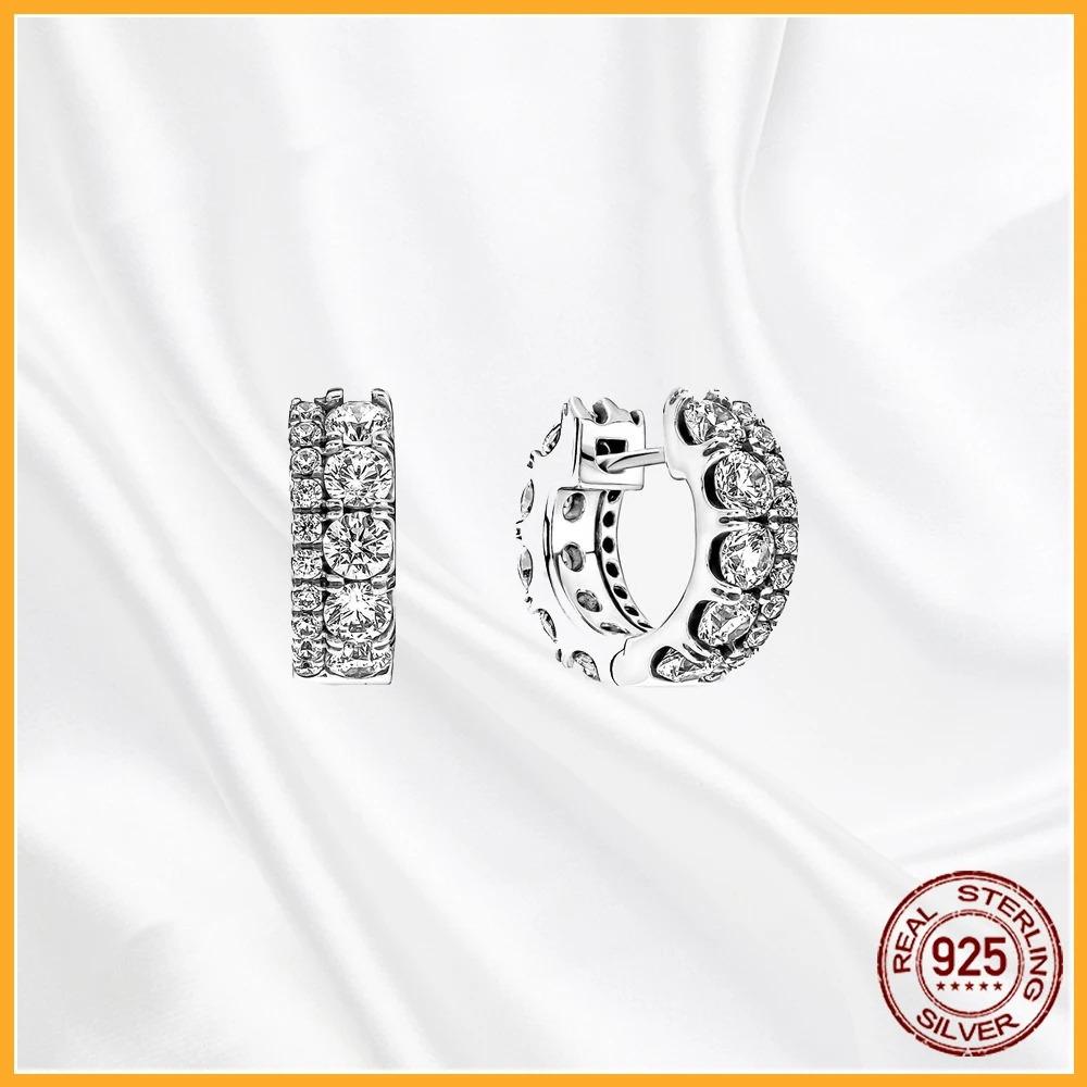 925 Silver Heart Hoop Earrings Sparkling Original Jewelry Gift for Women