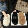 Baotou half slippers women wear autumn and winter new Internet celebrity muffin thick bottom fluffy slippers foreign style warm cotton mop