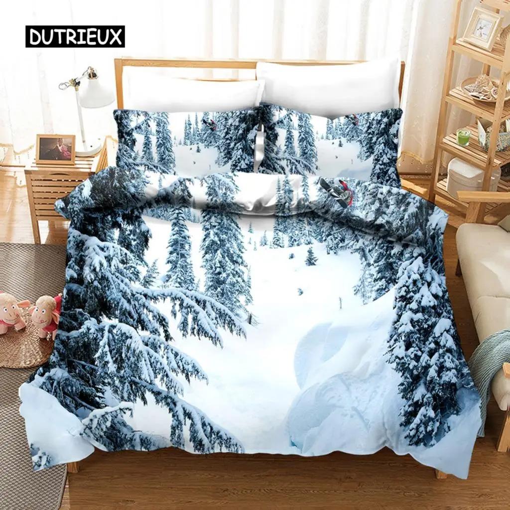 

Пододеяльник для лыжного спорта из микрофибры с изображением экстремальных видов спорта, комплект постельного белья для зимних видов спорта, лыжи, снег, горный пейзаж, двуспальная кровать, королева, пододеяльник 70x133cm 2pcs