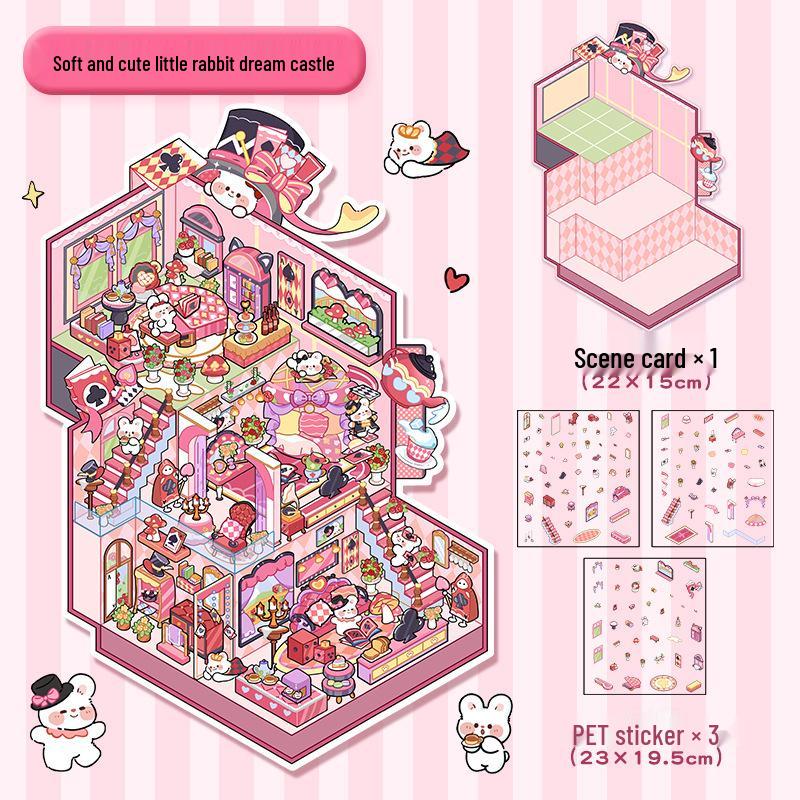 3D Kabin Peyzaj Çıkartmaları: Büyük Kendin Yap Kore Minyatür Sahnesi, Sevimli Saklama Dekorasyonu.