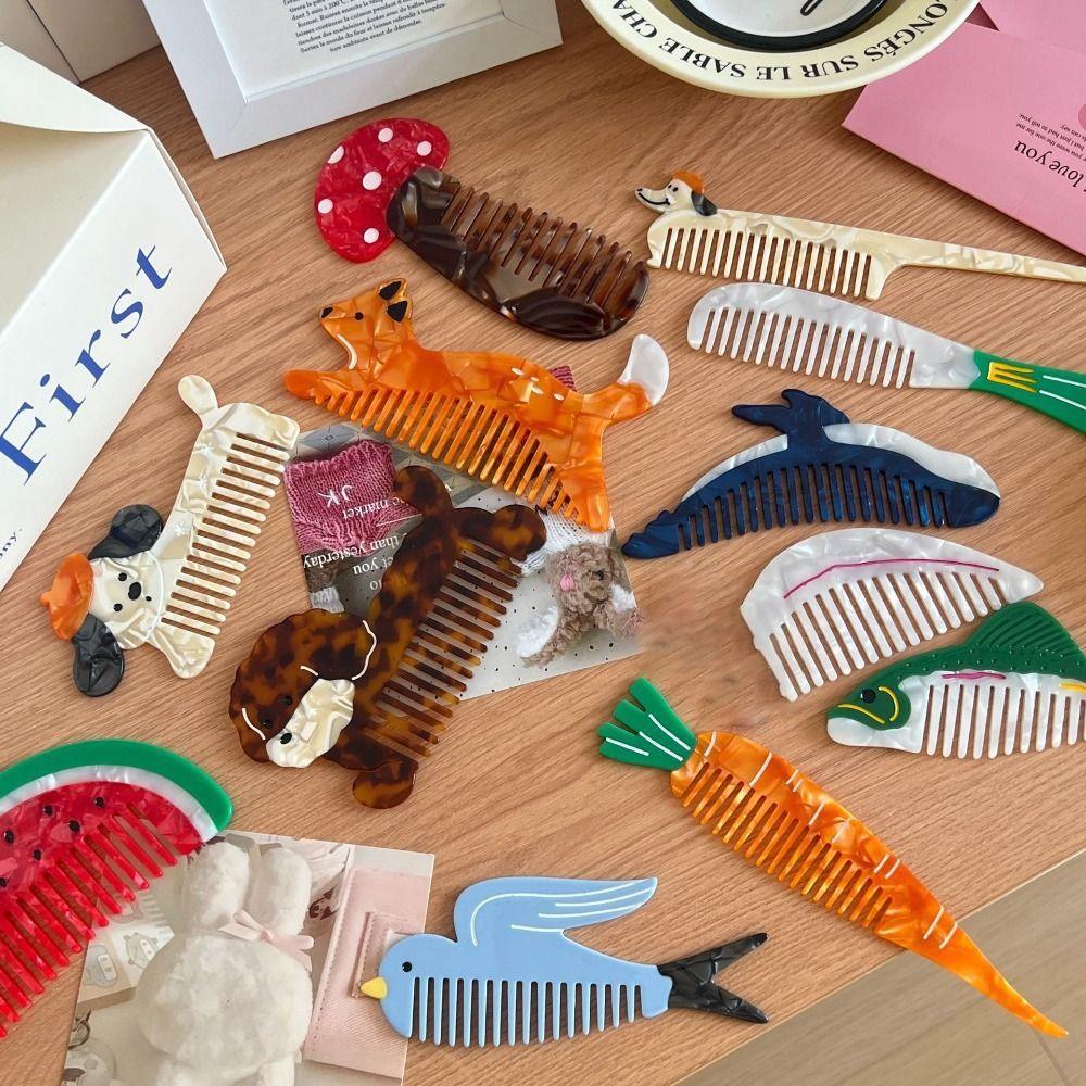 Wide Toothed Acetate Comb Fruit Design Barber Shop Comb Portable Hairdressing Comb  Women
