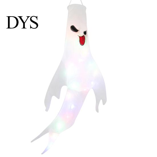 Cute Scary Ghost Decor 47 Inch Halloween Hanging Windsock with LED Lights, Luminous Flying Ghosts Illuminated Holiday Ornaments Flag Wind Socks