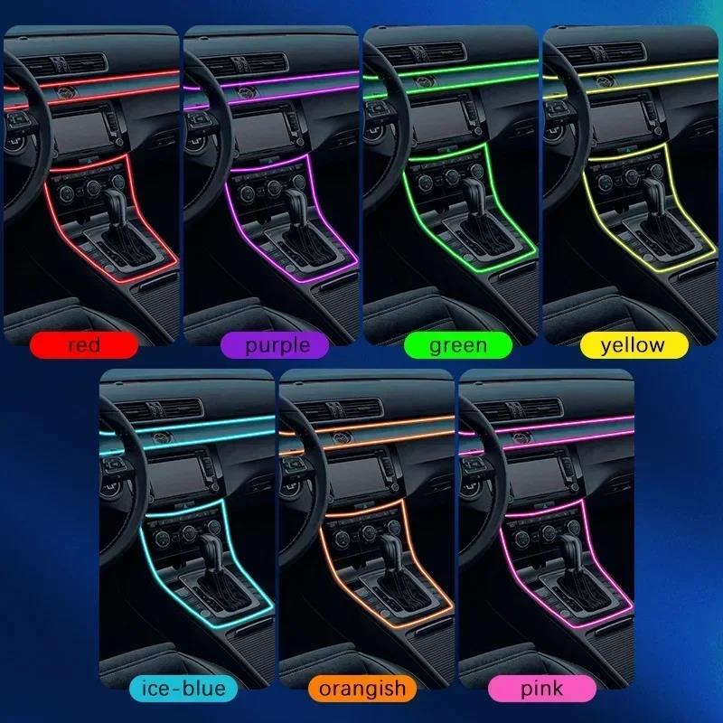 Car Interior RGB LED Atmosphere Light Strip USB Fiber Optic Neon Invisible Ambient Lamp Center Console Door Decoration Trim Neon Lights 4