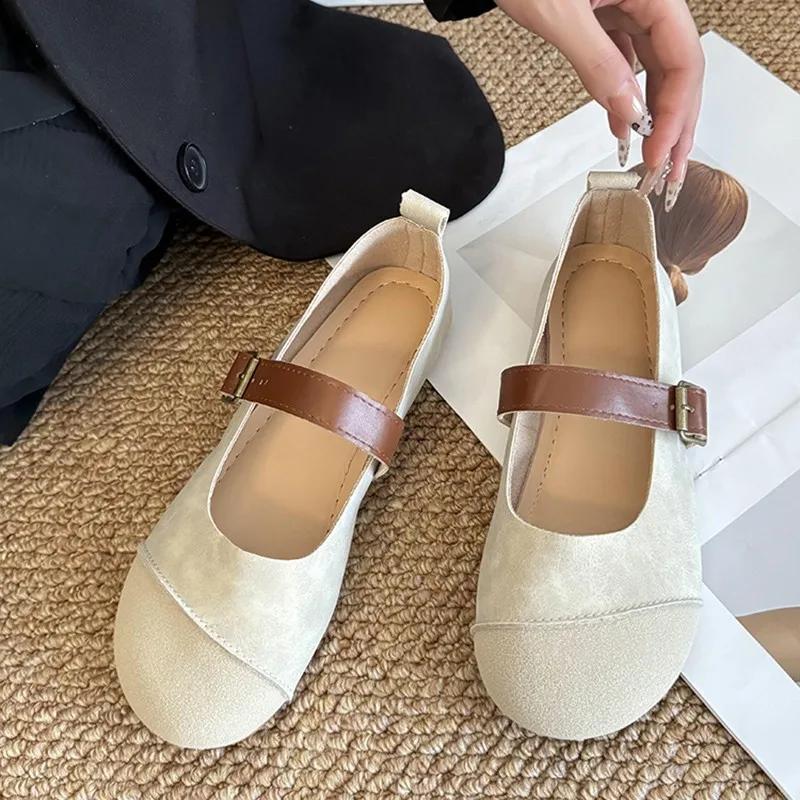 Móda Nový Styl Módní Dámské Mokasíny Semišová Kůže Dámské Boty Retro Měkká Podrážka Pohodlné Baleríny Korejský Kulatý Špička Ležérní Boty