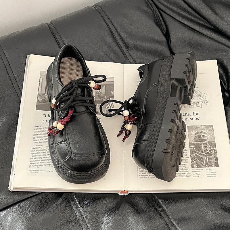 British style girls small leather shoes autumn and winter fashion platform wear Mary Jane shoes lace-up heightening non-slip loafers tide