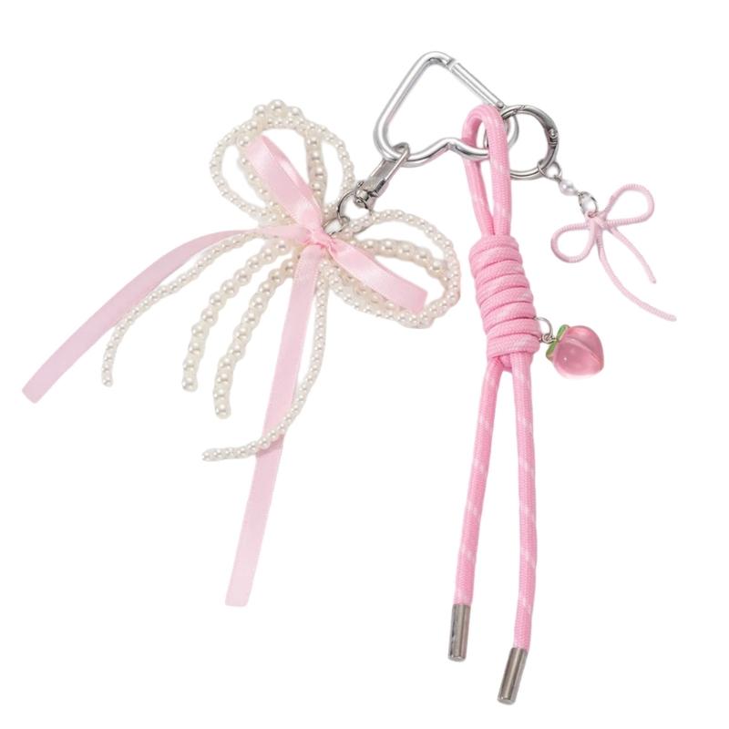 Lovely Heart Keychain Bows Keyring Braided Rope Bag Charm Bag Pendant Ornaments Car Keychain Decorations