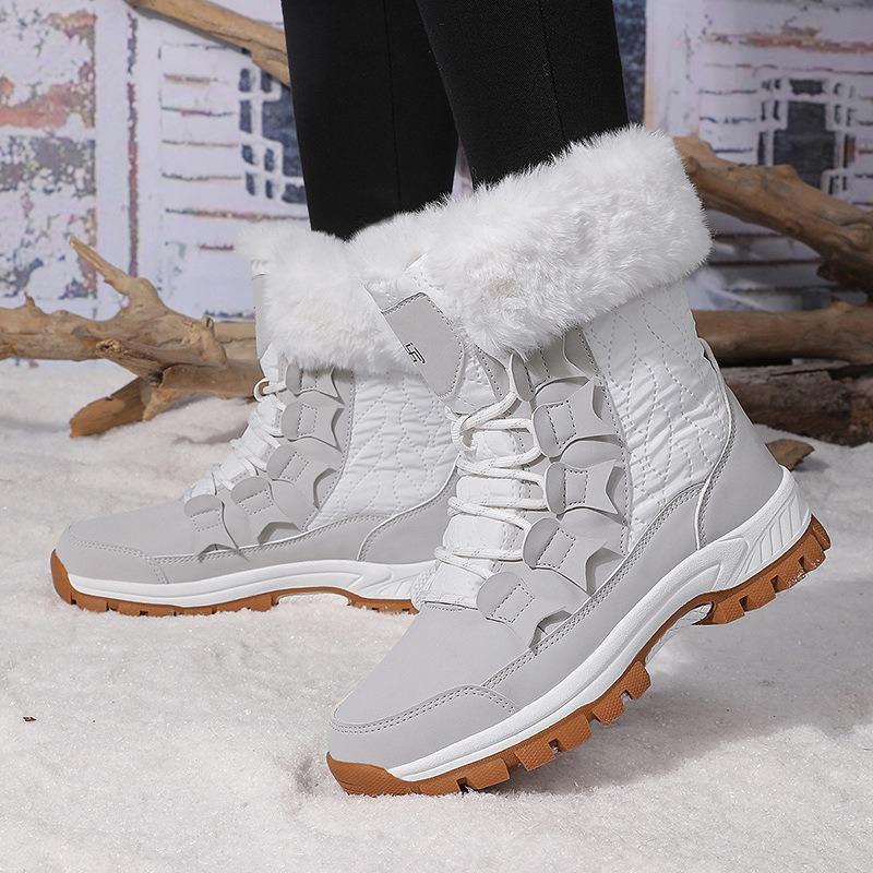 2025 New Women's Snow Boots Winter High-top Cotton Shoes Thick Velvet Plush Warm Winter Boots Lace-Up Platform Ankle Boots Botas