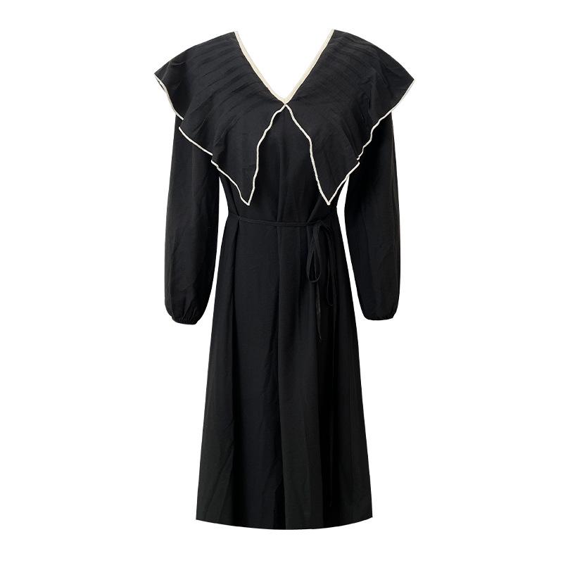 

Корейский стиль, плиссированное платье с воланом на воротнике, цветной блок, длинное, 80226 - Женская осенняя мода, возвраты не принимаются One Size чёрный