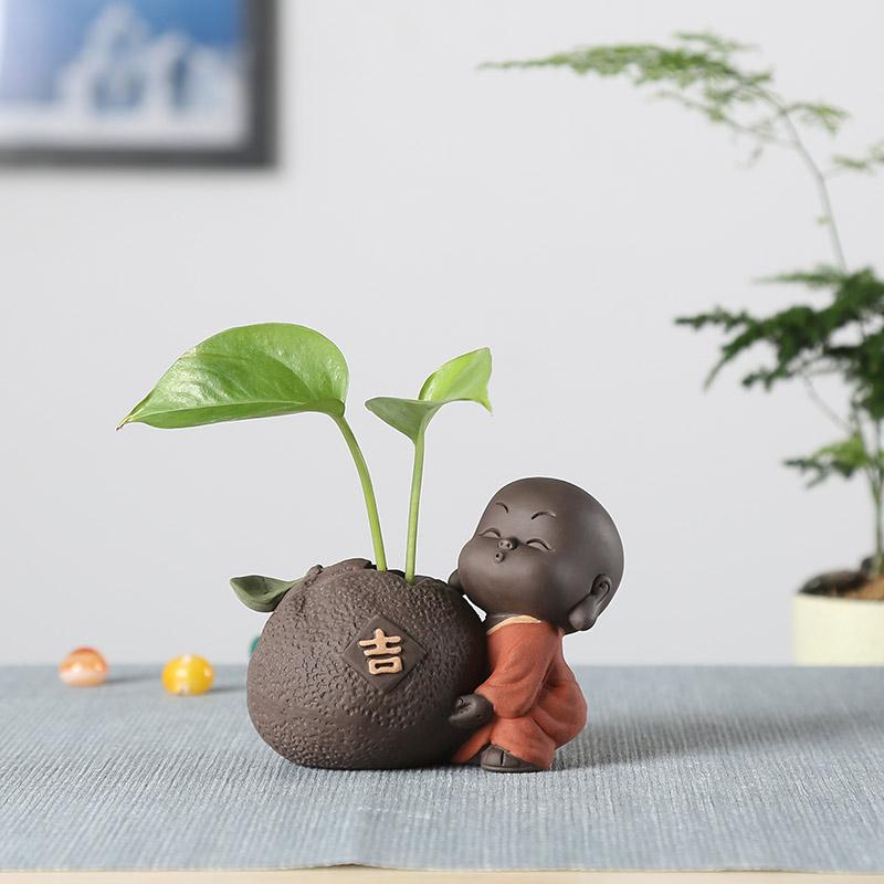 

Boutique Purple Clay Tea Pet Ornament Little monk model Hydroponic vase Decoration Home Office Desktop Decor Crafts Friend Gift