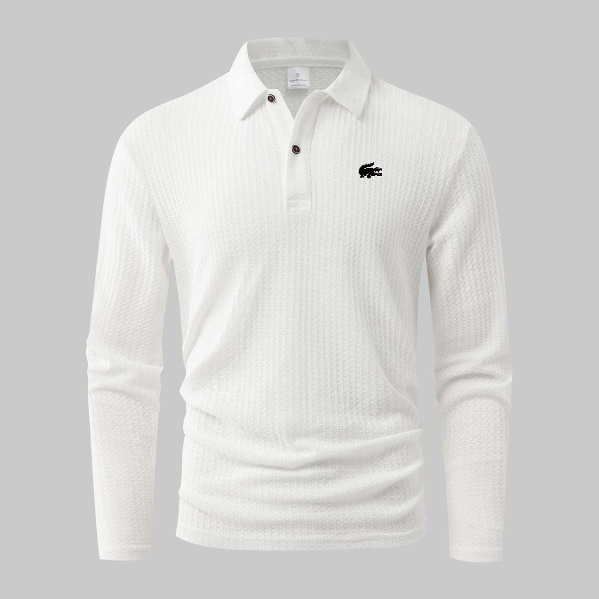 Trends Clothing Heren Wafel Gebreide Krokodil Logo Lange Mouwen Polo M wit