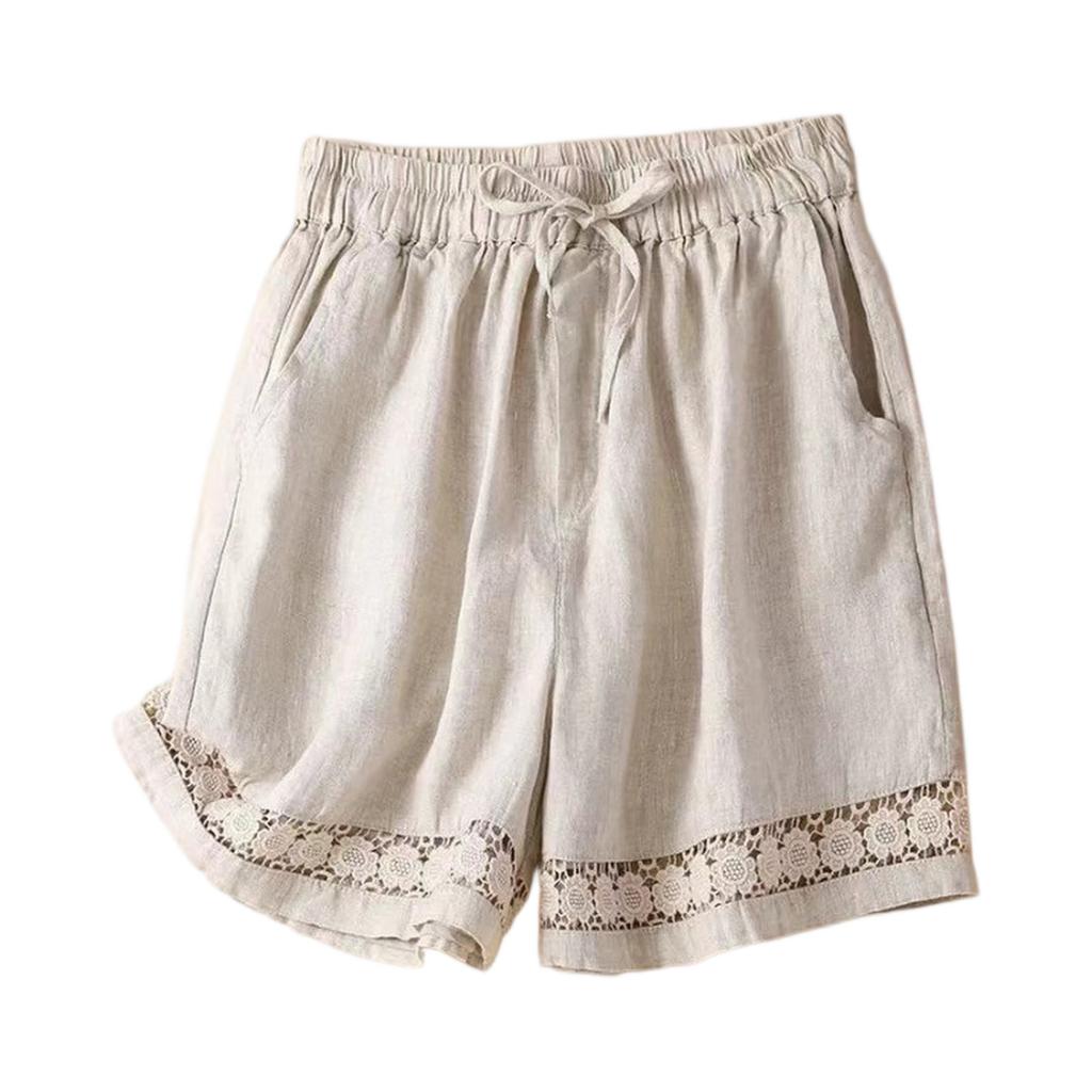 Women’s Elastic Waist Casual Shorts with Drawstring and Lace Trim Loose Fit Lightweight Summer Bottoms