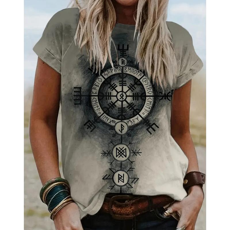 Women Summer T Shirt Retro Fashion Short Sleeve Tees Casual Gradient Printed  Tops