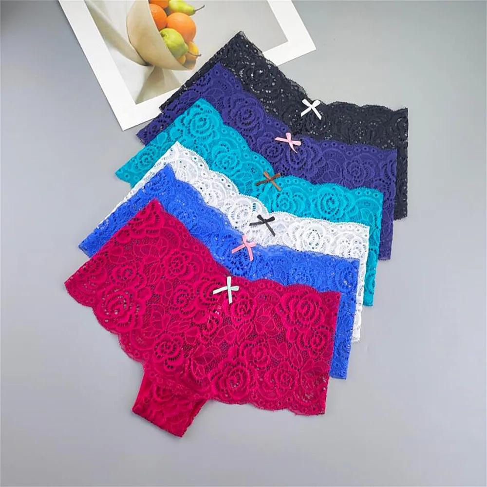6PCS/set Lace Boxers for Women Sexy Panties Transparent Floral Underwear Female Low Rise Intimates Lingerie