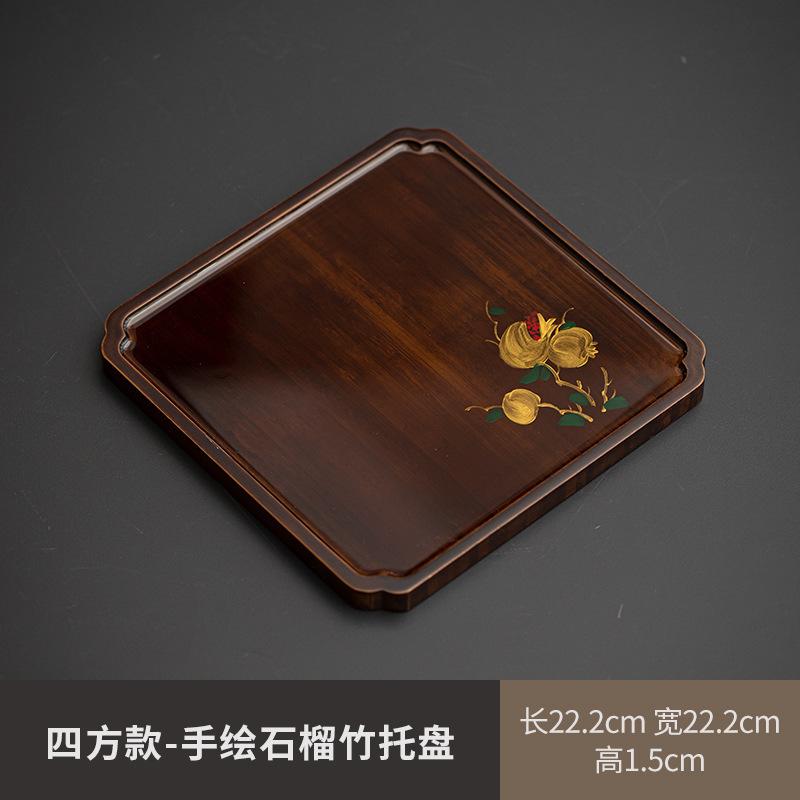 Hand-painted Bamboo Tea Tray Zen Dessert Candy Tray Coffee Storage Board Organizers Desk Dishes for Serving Teaset Accessories