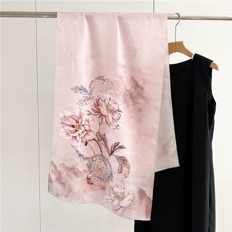 Graceful 100% Pure Silk Scarf Women Elegant Mulberry Silk Floral Neckerchief Scarves Shawls