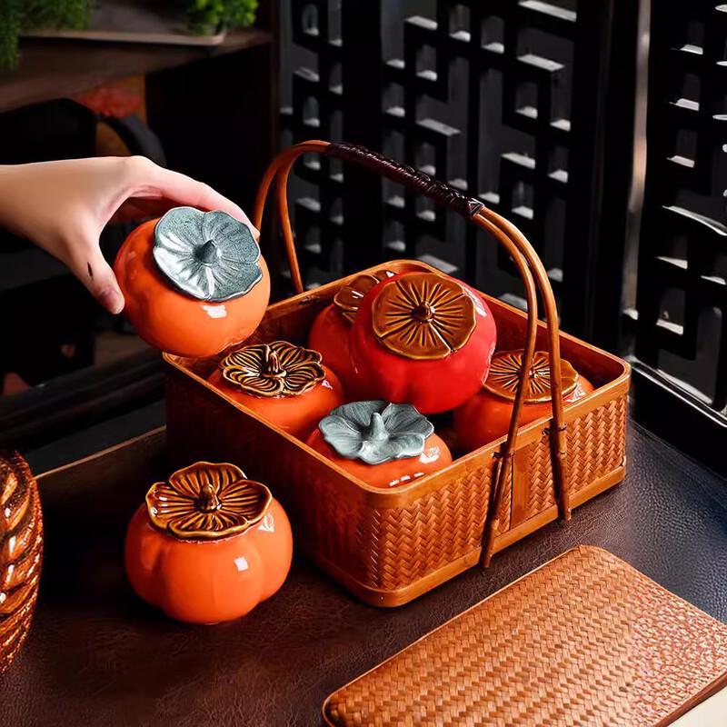 RenHong Creative Persimmon Ceramic Tea/Candy Jar