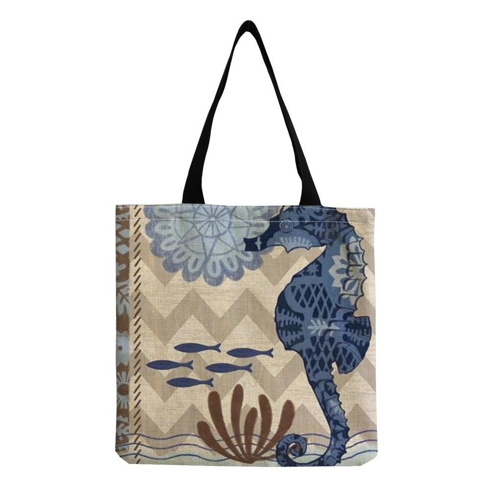 Damen Vintage Leinen-Tragetasche - Große Kapazität mit Aufdruck Schulter-Handtasche für Freizeit & Lebensmitteleinkauf KTB