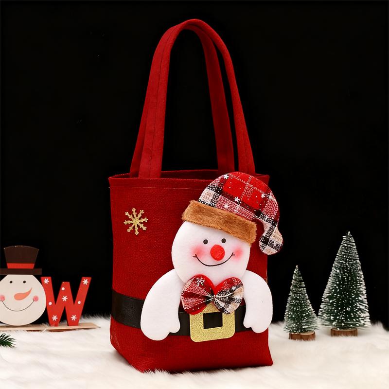 

1pc Christmas Gift Bags Handbags Bags Cartoon Snowman Bear Childs Gift Reusable Storage Bags New Year Celebration Party Gift Other