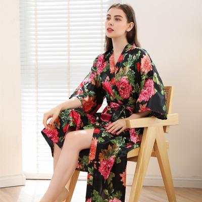 Comfortable Homewear Women's Large Size Imitation Silk Cardigan Flourishing Long Robe Fashion Temperament Elegant