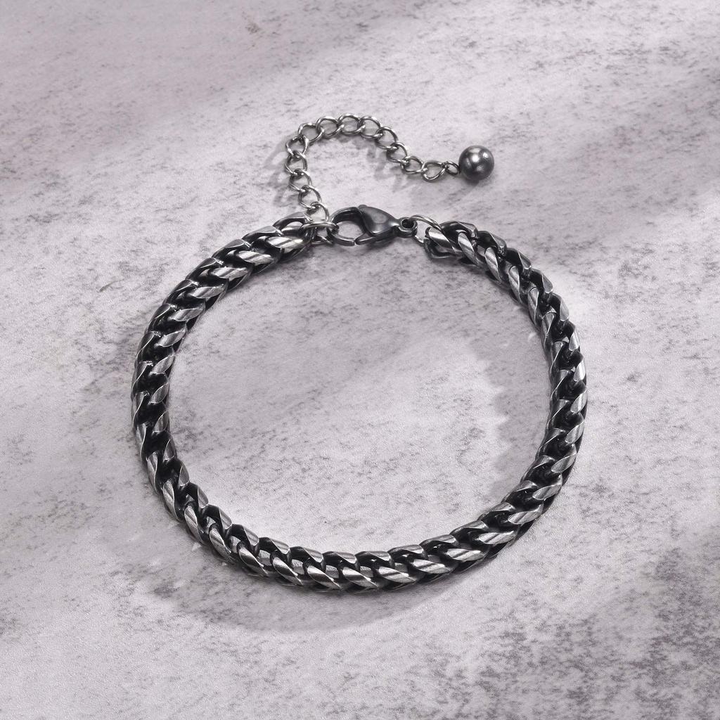 Vnox Vintage Mens Stainless Steel Bracelets Double Layered Round Curb Chain Wristband Oxidized Viking Punk Jewelry