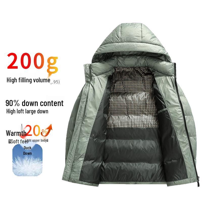 

Men s 90% White Duck Down Graphene Winter Jacket - 200g High Fill, Stand Collar, Hooded, Short, Cold-Resistant Outerwear. L