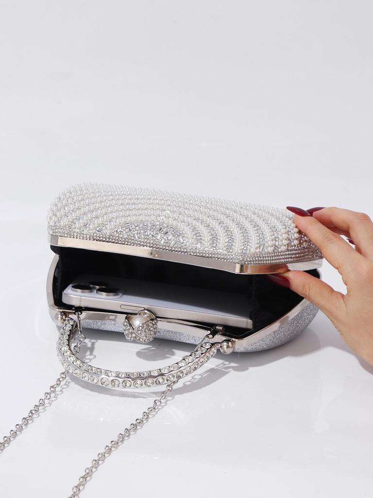 Geantă de seară elegantă crossbody cu perle și strasuri pentru femei