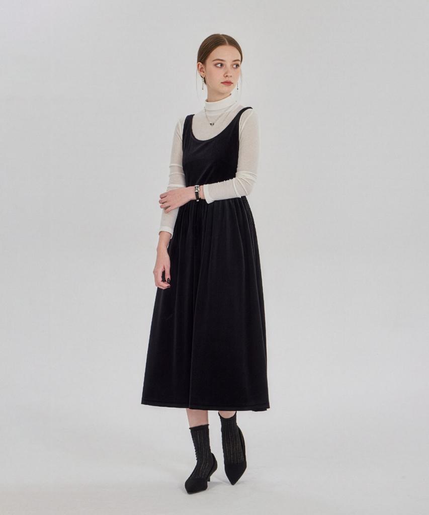 Maia Velvet Flower Dress - Black (Tencel T-Shirt Set)