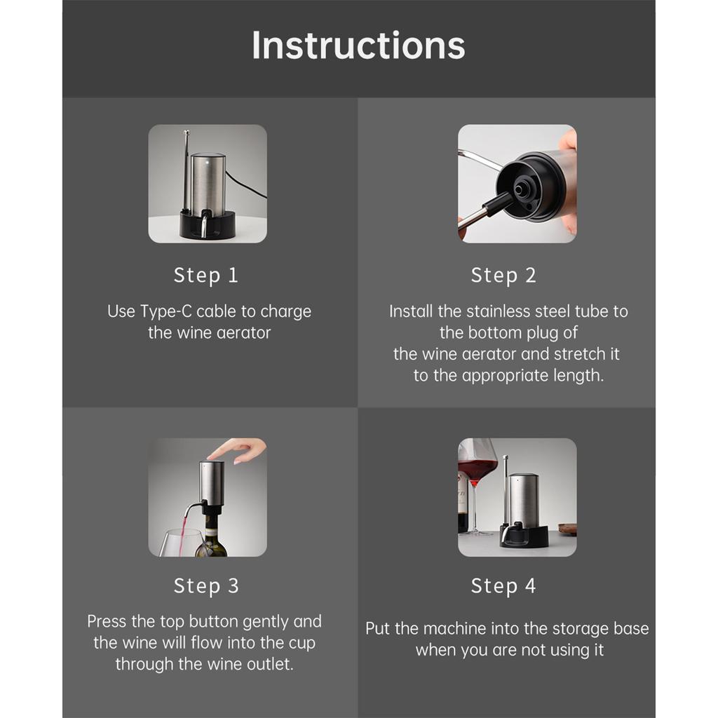 Versatore Elettrico Ricaricabile e Pompa Aeratore per Servire Dispenser per Vino in Acciaio Inossidabile Ossidatore Automatico