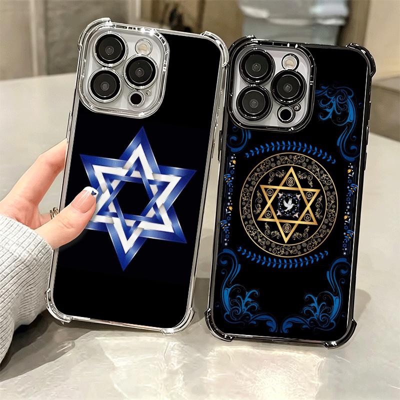 David Jewish Star Symbol Plating Phone Case For Iphone 16 17 Pro Max Air 16E 14 15 Plus 12 13 Mini Anti-Fall Airabag Cover