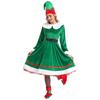 Womens Christmas Elf Costume Tinkle Bell Flannel Dress Belt Hat Striped Stockings Shoes Cosplay Set