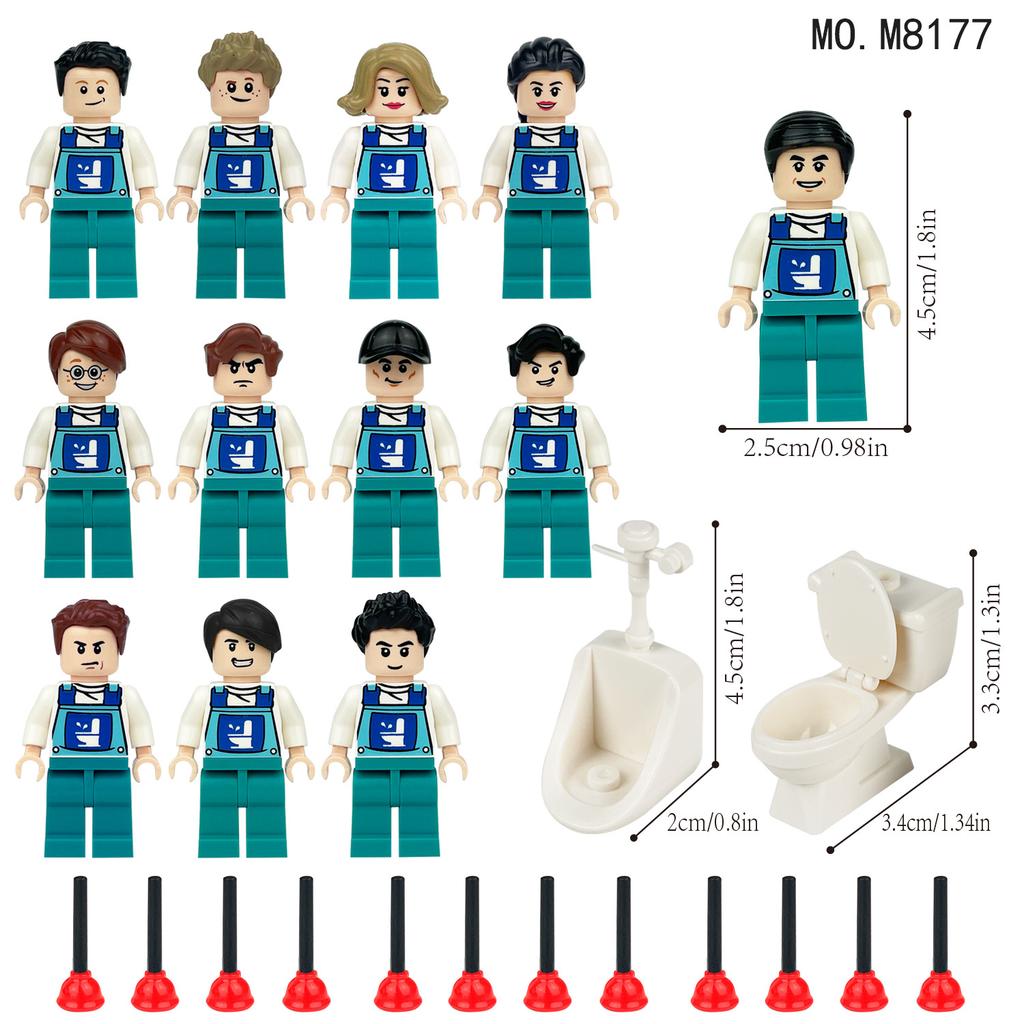 12pcs Urban Toilet Cleaner Professional Character Building Blocks Children's Toys