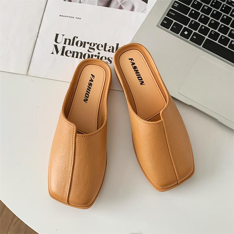 

Новые летние прохладные шлепанцы баотоу от Heli Shark, модные однотонные, повседневные, на низком каблуке, уличные полушлепанцы женские 40