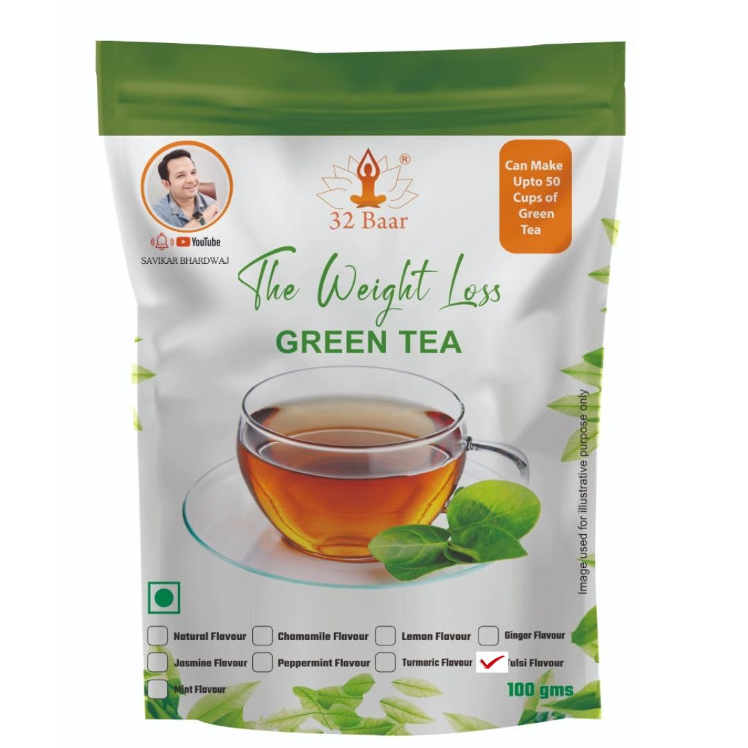 32 Baar Tulsi Flavour Tea | Herbal Infusion Green Tea | Relaxing & Refreshing | Perfect for Stress Relief & Immunity Boost | All-Natural In