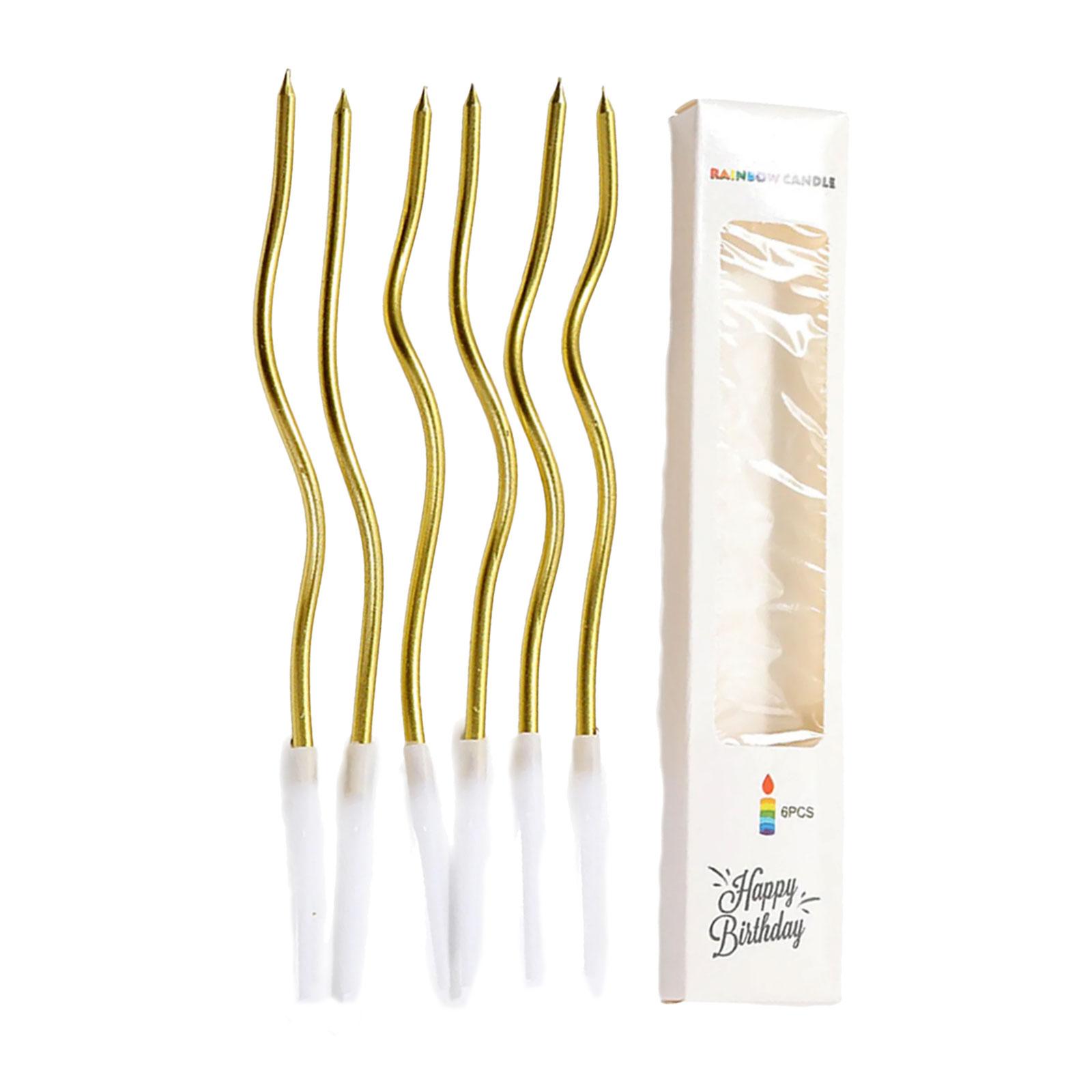 

6 шт. элегантных изогнутых позолоченных разноцветных свечей для торта на день рождения и празднование рождения ребенка, украшения кексов, праздничные принадлежности 4