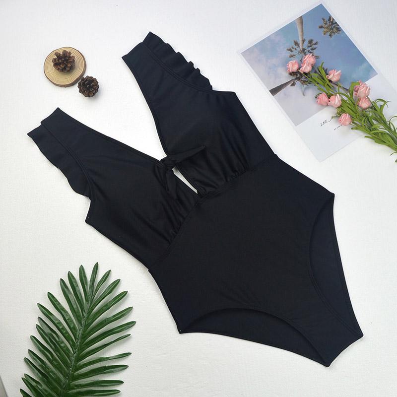 Wzburzyć Bikini Jednoczęściowy strój kąpielowy Kobiety Stroje kąpielowe Backless V-Neck Monokini Print Kostium kąpielowy