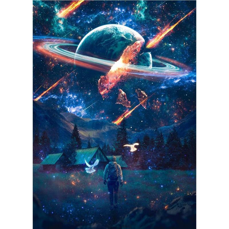 Modern Colorful Posters with a Cosmic Planet, Canvas, Painting, Abnormal Landscape, Scandinavian Wall Art Painting for the Living Room,