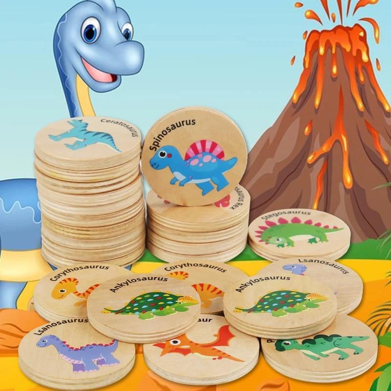 Children Wooden Toy Memory Find The Same Dinosaur Matching Jigsaw Puzzle Game Montessori Baby Educational Toys Gifts for Kids