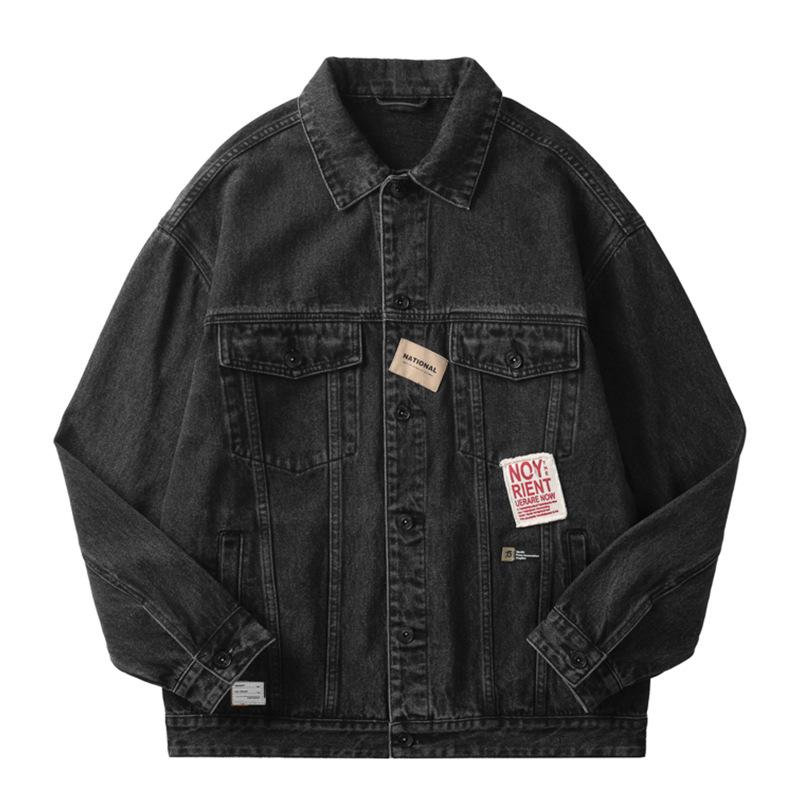 

Модная американская тяжелая ретро джинсовая куртка мужская свободная большого размера трендовая рваная джинсовая куртка 4XL чёрный